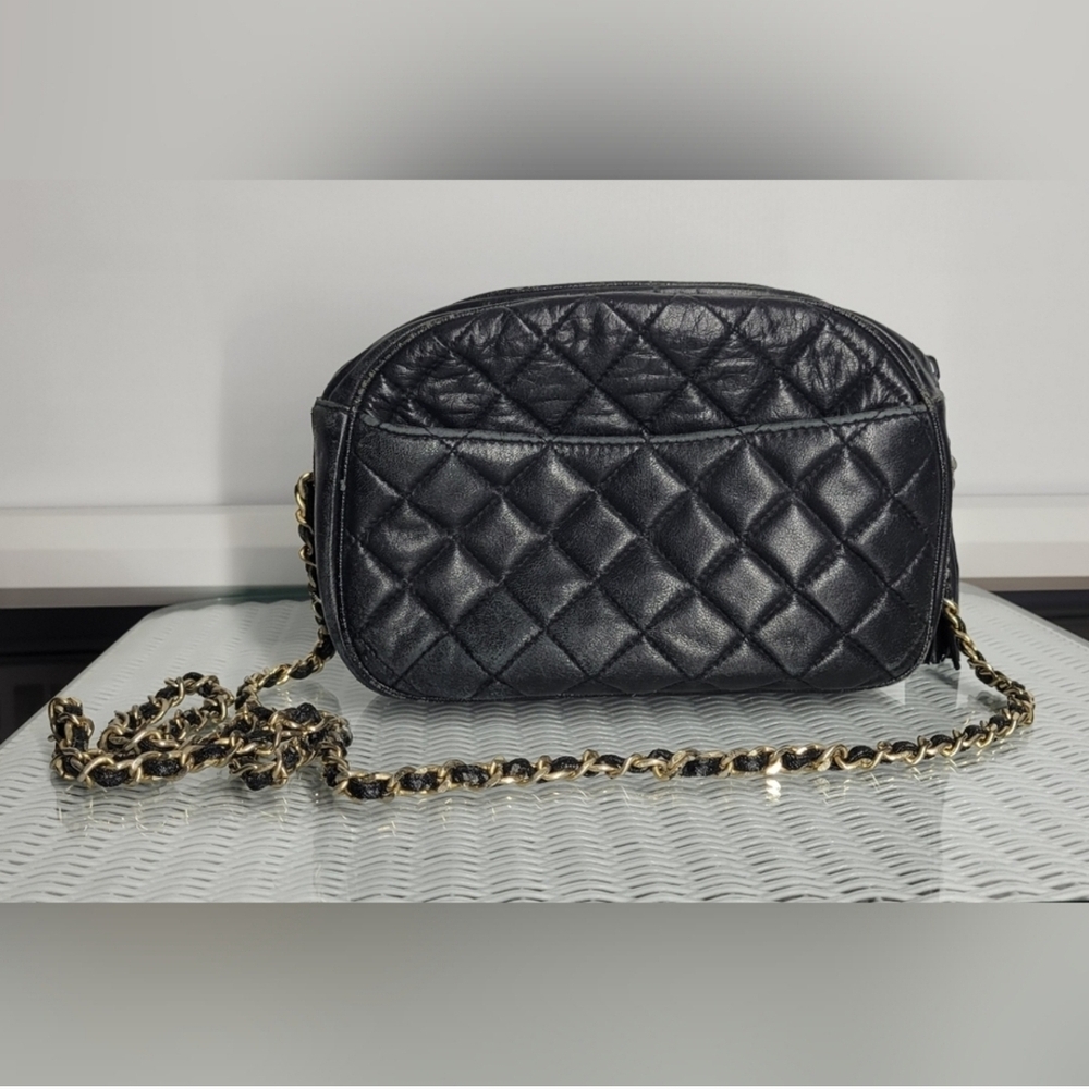 Black Quilted Crossbody Bag with Gold Chain